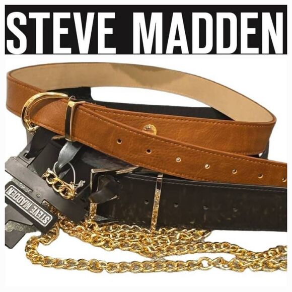 Steve Madden 3-Piece Stretch, Chain Link, & Logo Belt Set main image 10